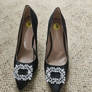 BCBG Generation Black Embellished Pointed-Toe Pumps - Size 9